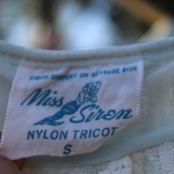 Vtg 50s Miss Siren Blue Nylon Ivory Lace Sleeveless Peignoir Nightgown Women's S - Picture 6 of 7